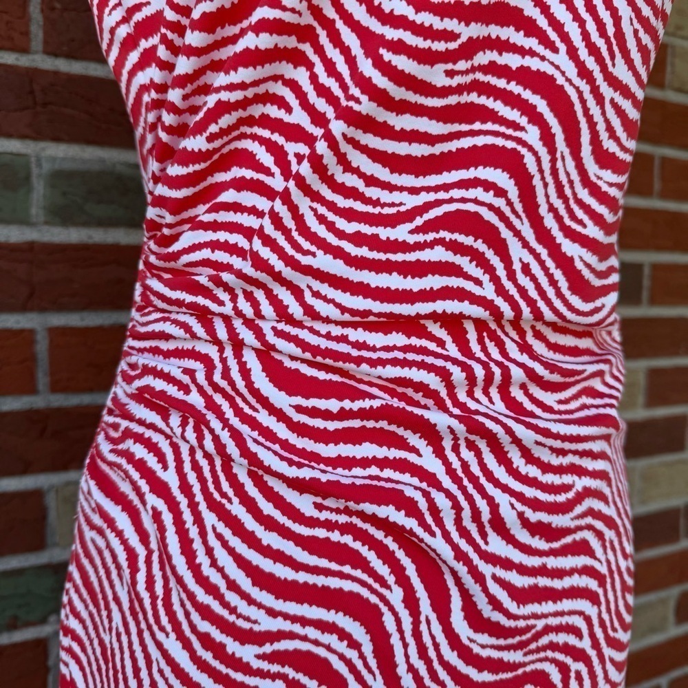 J. Mclaughlin Patterned Ruched Red White Sleevele… - image 3